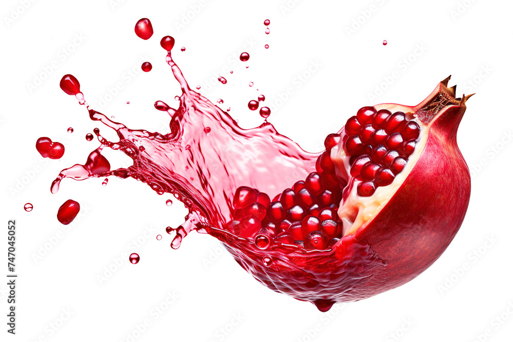 Pomegranate juice splash isolated on transparent background Remove png, Clipping Path, pen tool - obrazy, fototapety, plakaty 