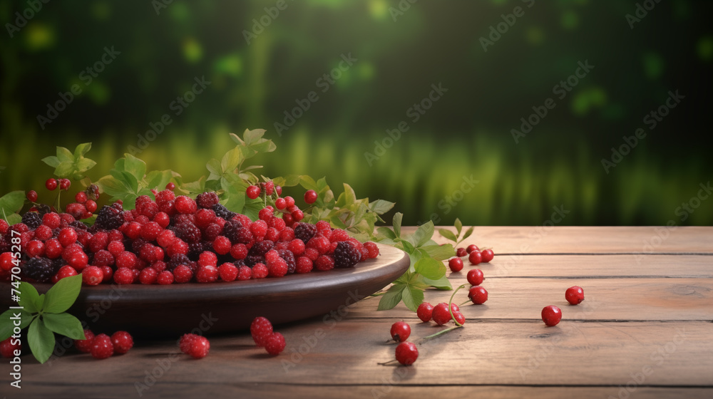 Mixed Berries on Rustic Wooden Surface Mixed Berries on Rustic Wooden Surface