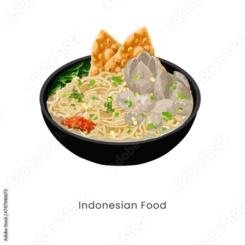 Hand drawn vector illustration of bakso or meatball Indonesian food 