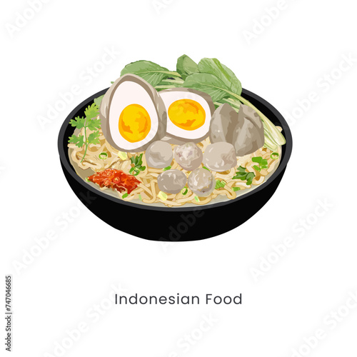 Hand drawn vector illustration of bakso or meatball Indonesian food 