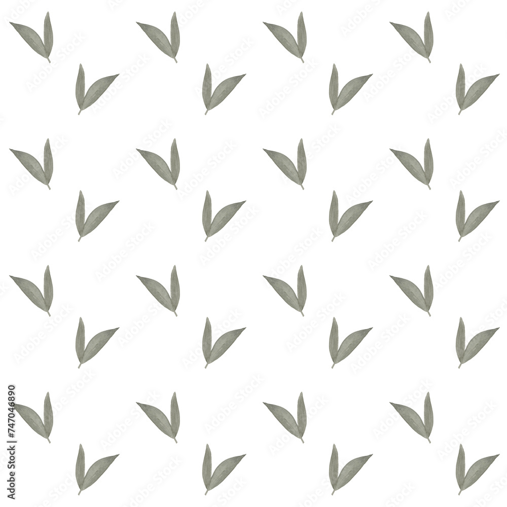 A pattern from an illustration of watercolor green twigs with leaves. It was drawn by hand. A pattern from an illustration of watercolor green twigs with leaves. It was drawn by hand.