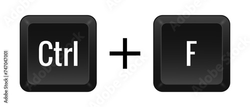 CTRL F Key combination. Keyboard, control, computer, shortcut, laptop, functional, input device, peripheral, enter the text, typing, type, hotkeys, layout, language, qwerty, find, search. Vector