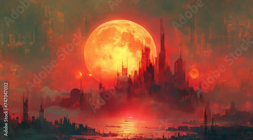 abstract digital art, technology, creativity, geometric shape, physical,, connectivity, digitalization, futuristic landscape, vibrant color, lunarpunk, luminous sphere, rusty debris, solarizing master