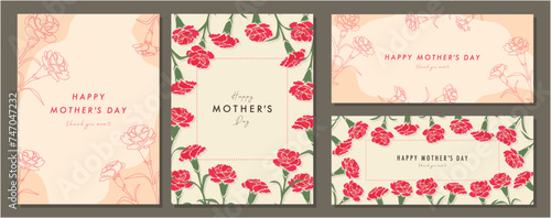 母の日　mother's day　カーネーション　素材セット　フレーム　背景　ベクターイラスト　シンプル　おしゃれ