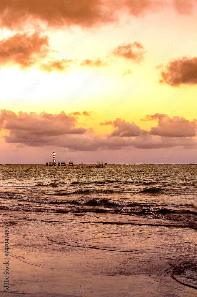 Lighthouse at dusk on Pajucara Maceió Beach - AL Brazil