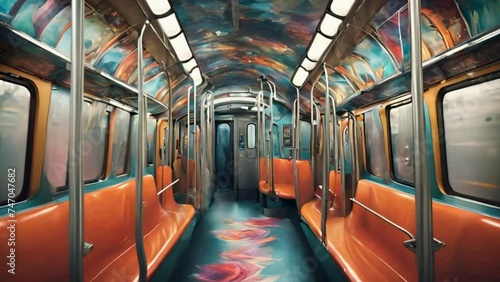  City subway train as it undergoes a whimsical transformation, taking passengers on a journey through imaginative and surreal landscapes photo