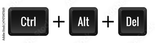 Ctrl Alt Del Key combination. Keyboard, control, computer, shortcut, laptop, functional, input device, peripheral, enter the text, typing, type, hotkeys, layout, language, qwerty. Vector