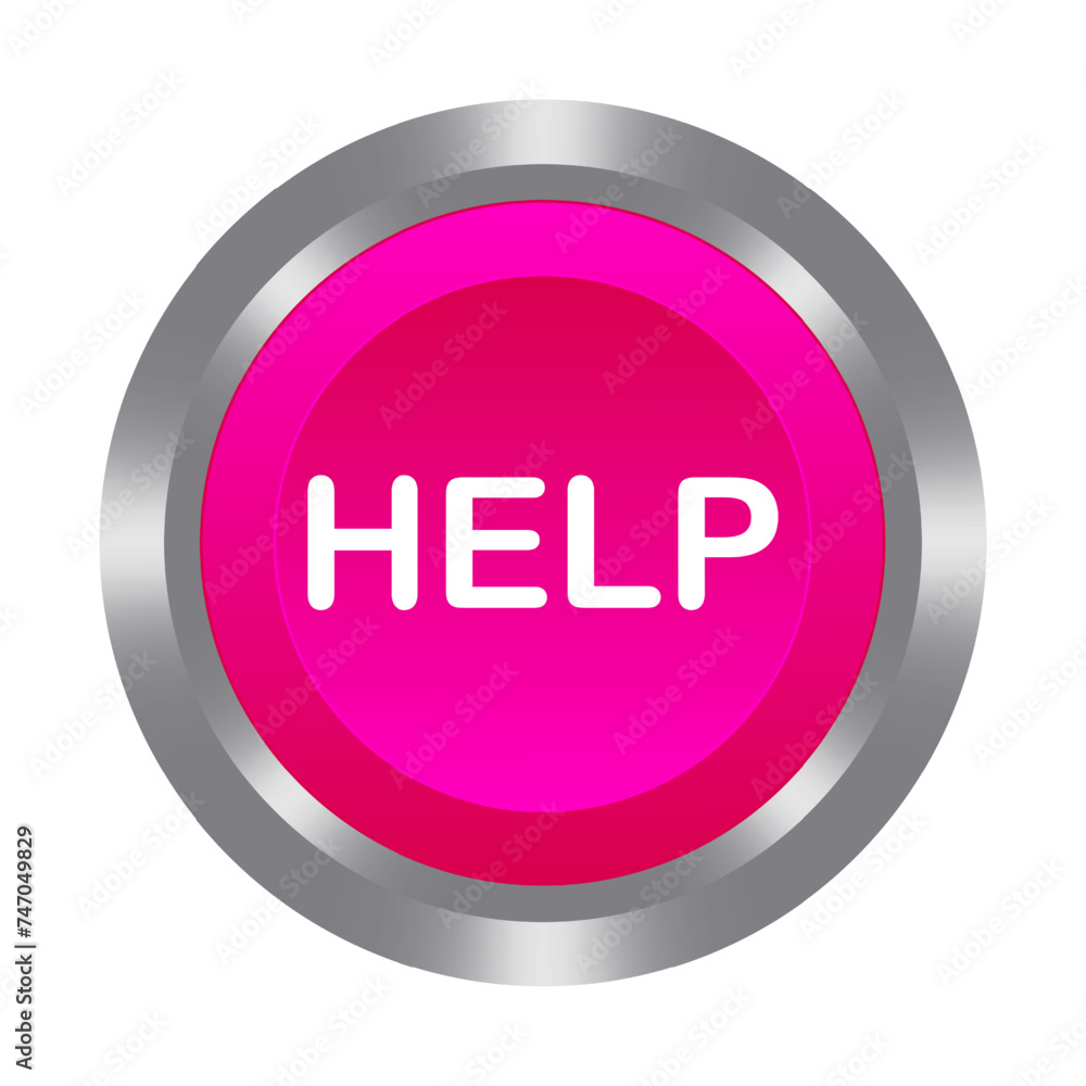 Help pink button with metal base. Push, press, control, manipulation, key knob. Distress call, SOS, save, caution, warning emergency situation, accident, doctor, first aid, danger. Vector illustration Help pink button with metal base. Push, press, control, manipulation, key knob. Distress call, SOS, save, caution, warning emergency situation, accident, doctor, first aid, danger. Vector illustration