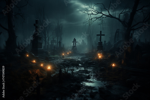 Horror cemetery at night. © erika8213
