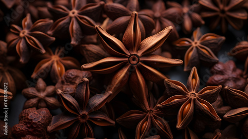 Magnified Glory Of Anise Stars: A Dramatic Showcasing Of Spices In Rustic Brown And Matte Black