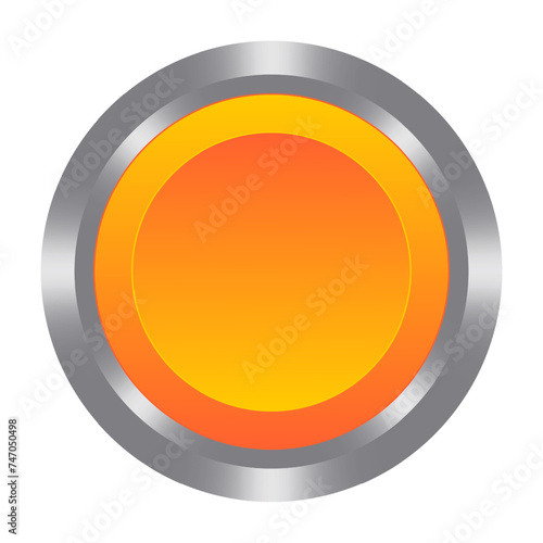 Yellow button with metal base. Push  press  touch  control centre  panel  manipulation  key  knob  management  administration  operation  switch on off  stop  start  caution  help. Vector illustration