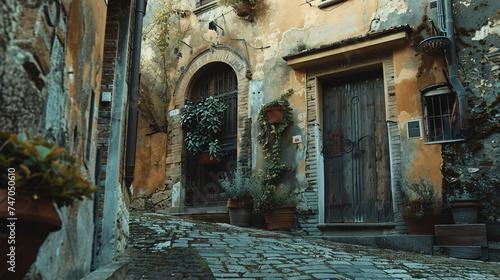 The facade of an old house in a medieval village.