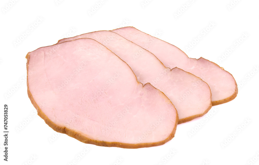Sliced ham isolated on white background