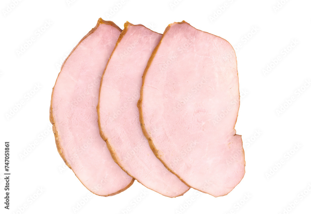 Sliced ham isolated on white background Sliced ham isolated on white background