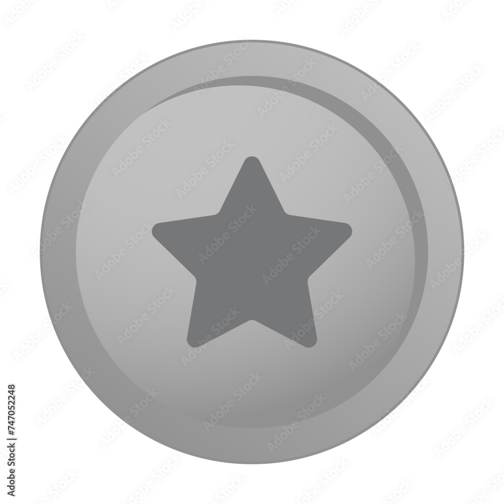 Silver medal with a star. Coin, collection, collect, trophy, award, pay, win, winner, nomination, award, ancient, second place, top, badge, order, medallion, competition, Olympics. Vector illustration Silver medal with a star. Coin, collection, collect, trophy, award, pay, win, winner, nomination, award, ancient, second place, top, badge, order, medallion, competition, Olympics. Vector illustration