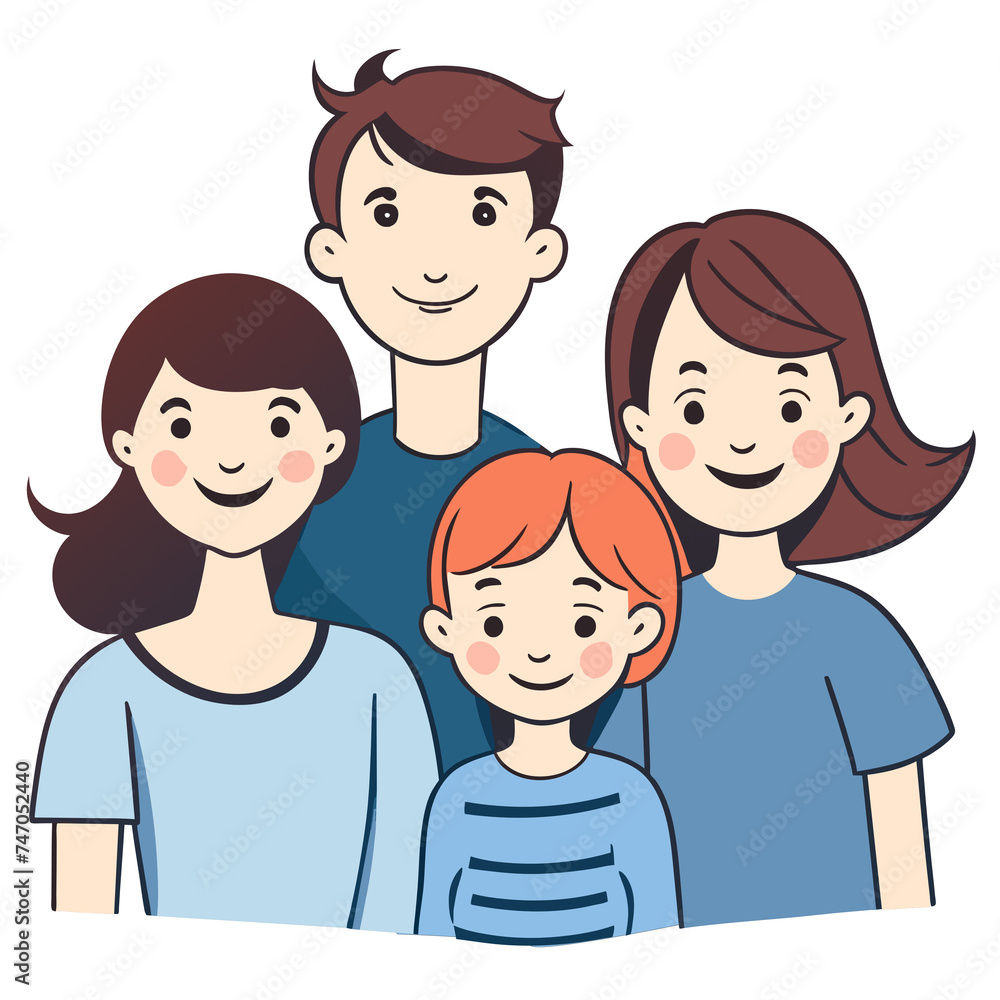 Cartoon family vector illustration with smiling mother, father, daughter, and son Cartoon family vector illustration with smiling mother, father, daughter, and son
