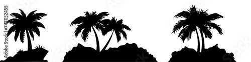 coconut tree silhouette design with rock base. vector ilustration photo