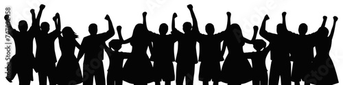 silhouette of a group of people, celebrating victory, happy. vector illustration