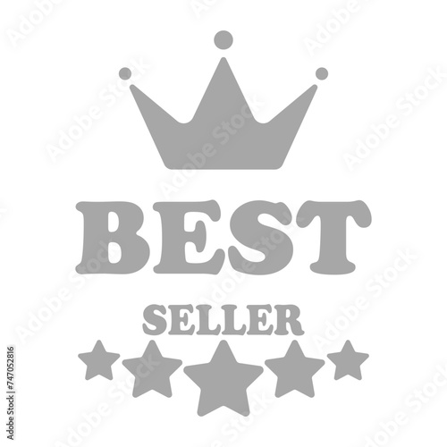 Best seller banner. Silver logo design. Stars, crown, sale, sell, announcement, advertisement, promotion, discount, product, must have, top, choice, badge, price, quality. Vector illustration