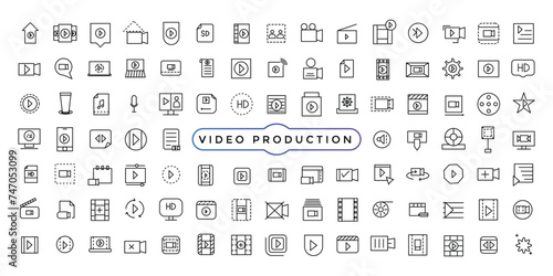 Simple Set of Video Production Related Vector Line Icons. It contains thin Icons Vector illustration.