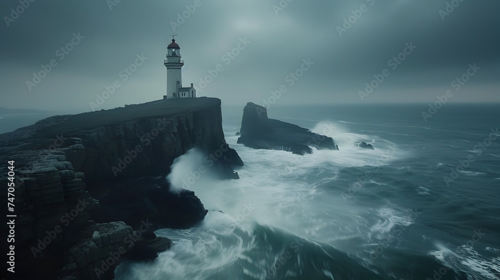 Stormy Ocean Night with a Lighthouse