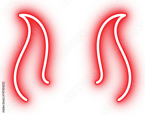 Neon red devil horns for neon party, Halloween, Christmas decoration, new year party.