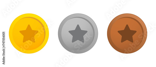 Golden, silver, bronze medals. Star, coin, collection, collect, trophy, award, pay, win, winner, nomination, award, ancient, top, badge, order, medallion, competition, Olympics, first, second, third