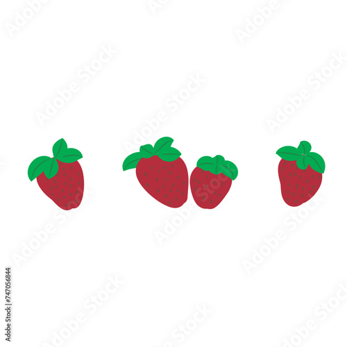 Set of 3 colorful strawberry icons, simple vector cartoon style illustration elements for product or web design.
