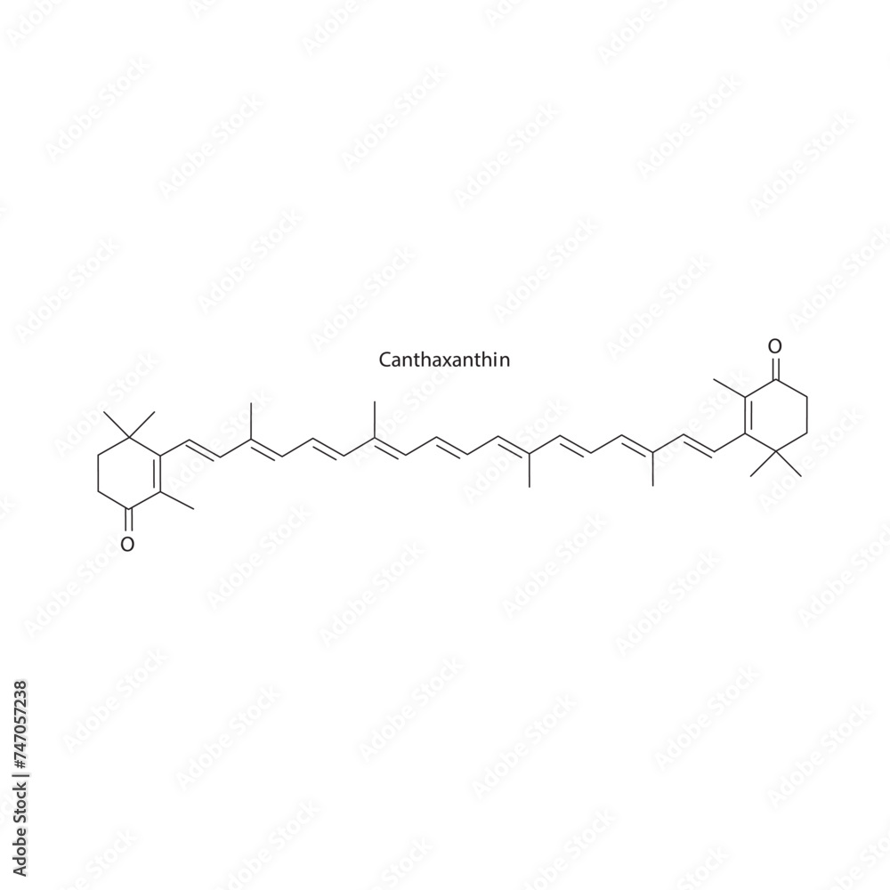 Canthaxanthin skeletal structure diagram.Caratenoid compound molecule scientific illustration on white background.
