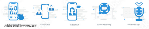 A set of 5 Mix icons as group call, group chat, video chat