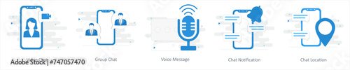 A set of 5 Mix icons as video chat, group chat, video message