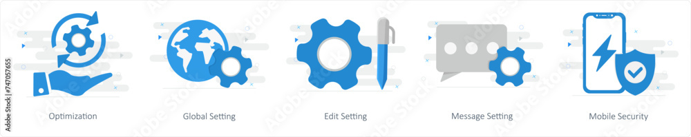 A set of 5 Mix icons as optimization, global setting, edit setting A set of 5 Mix icons as optimization, global setting, edit setting
