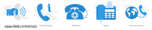 A set of 5 Mix icons as calling, call information, telephone