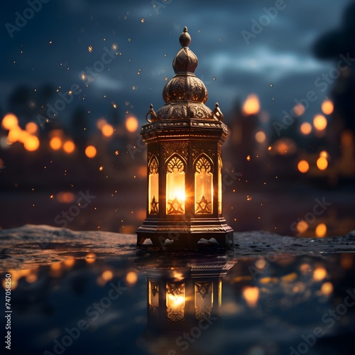 beautifully designed lantern is set against a background transitioning from night to dawn © wizXart