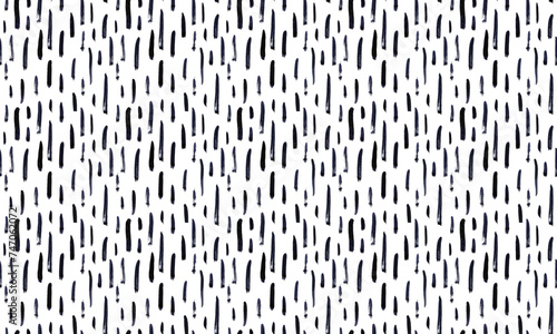 Thin vertical lines pattern on white background. Hand drawn small black dash seamless texture. Black linear ornament. Memphis style background with brush stripes. Abstract modern vector texture.