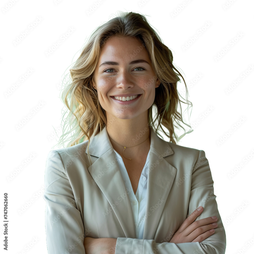 Smiling business woman with crossed arms isolated transparent background Smiling business woman with crossed arms isolated transparent background
