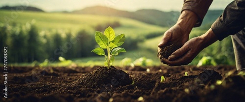 Expert hand of farmer checking soil health before growth a seed of vegetable or plant seedling, Business or ecology concept, analyze complex data sets in real-time, with a digital interface overlaid