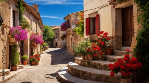 Charming countryside village with colorful flower baskets and cobblestone streets © Philipp