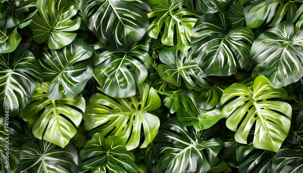 Creative nature green background, tropical leaf banner or floral jungle pattern concept Creative nature green background, tropical leaf banner or floral jungle pattern concept