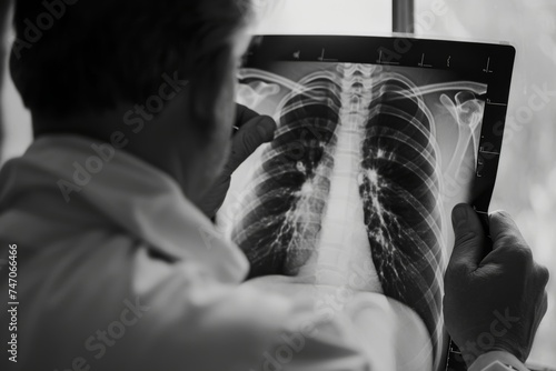 Man Examining Chest X-Ray. Generative AI