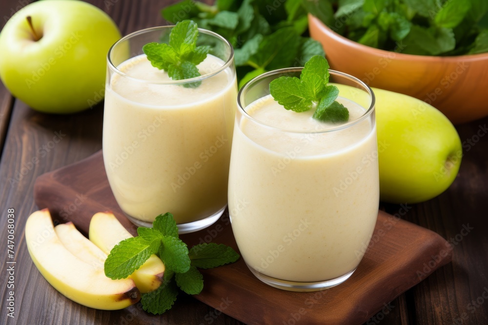 Colorful presentation of apple-banana smoothie Colorful presentation of apple-banana smoothie