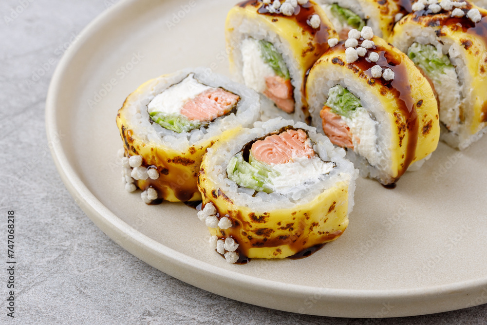 cheese rolls with grilled salmon for the food delivery website 3