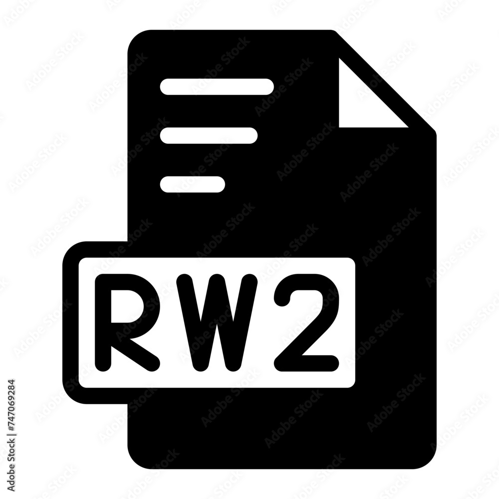 Rw2 Icon Glyph design. image extension format file type icon. vector illustration Rw2 Icon Glyph design. image extension format file type icon. vector illustration