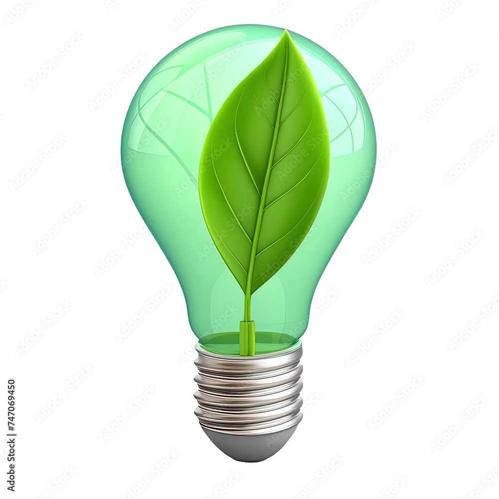 Green energy, light bulb, 3D render style, isolated on white or transparent background. Green energy, light bulb, 3D render style, isolated on white or transparent background.