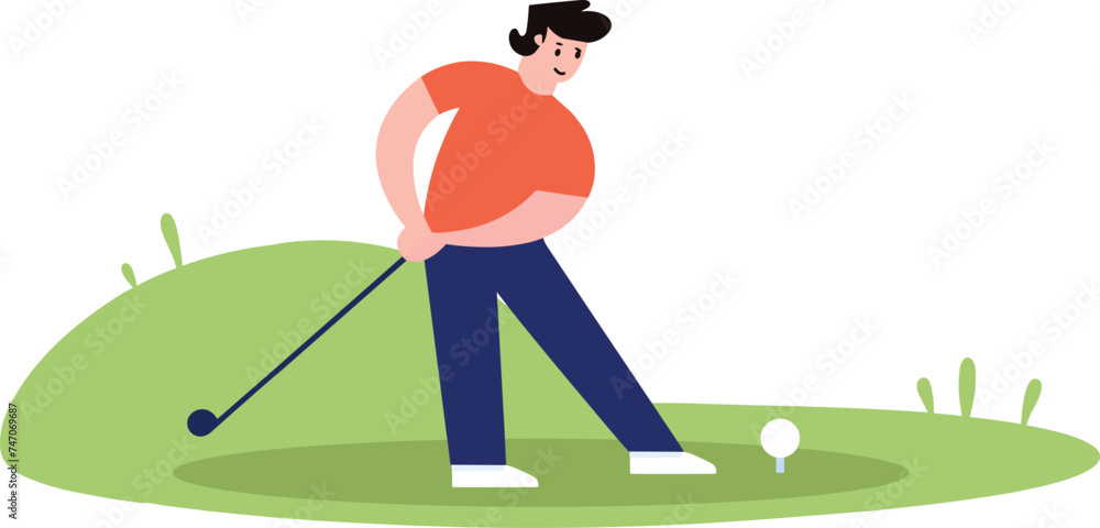 a man playing golf flat style isolate on background