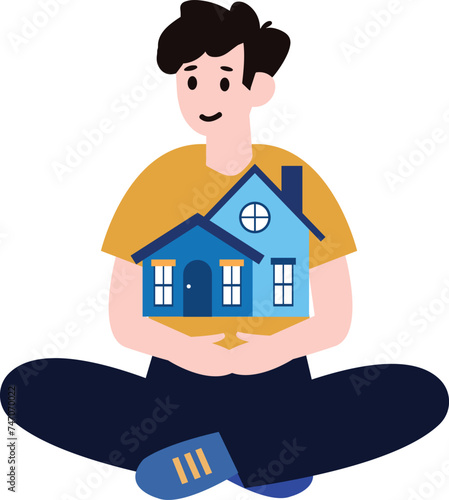 a man holding house flat style isolated on background © toonsteb