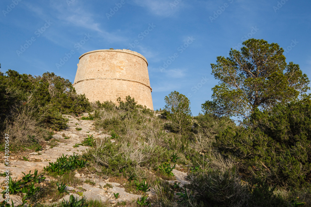 Es Pi des Català tower, Migjorn coast, Formentera, Pitiusas Islands, Balearic Community, Spain