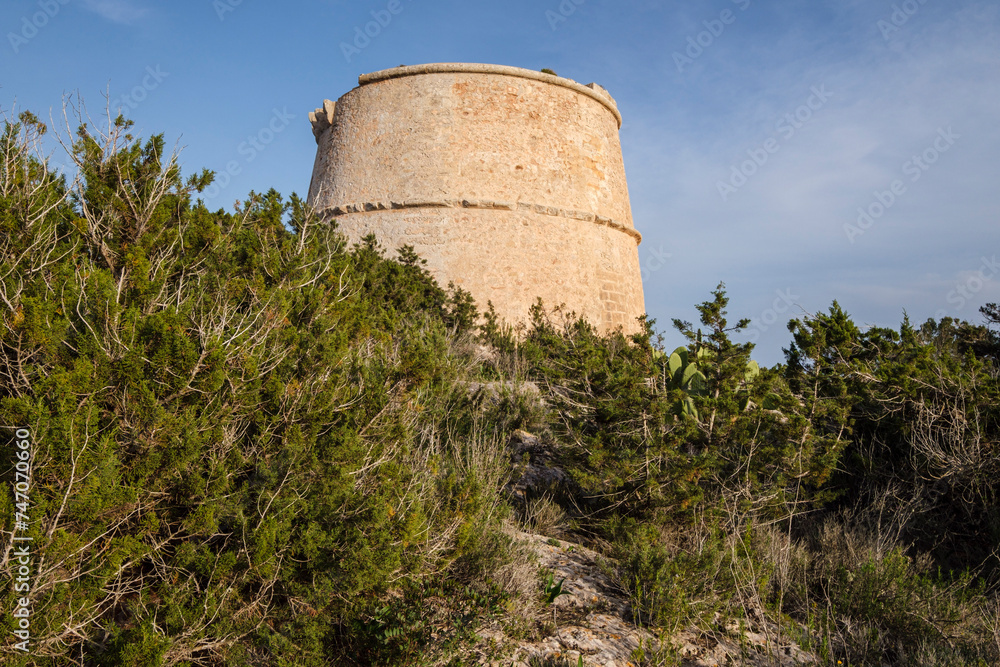 Es Pi des Català tower, Migjorn coast, Formentera, Pitiusas Islands, Balearic Community, Spain Es Pi des Català tower, Migjorn coast, Formentera, Pitiusas Islands, Balearic Community, Spain