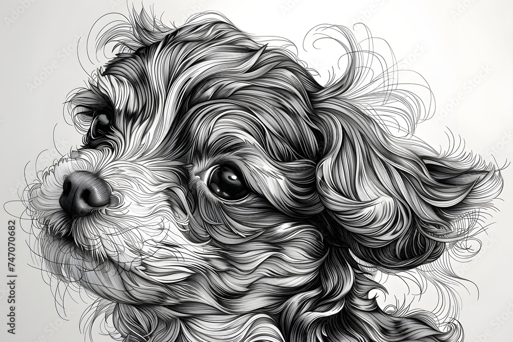 A Cute Puppy in Black And White Ink Illustration A Cute Puppy in Black And White Ink Illustration