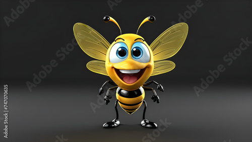 a cartoon character with a happy face funny wasp on a black background. bee and honey